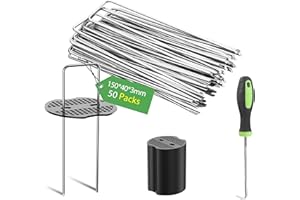 Graxury 50Packs 6 Inch Heavy Duty 11 Gauge Garden Pins Stakes with 50Packs Gasket - Galvanized Steel Staples Pegs for Securing Anchoring Weed Fabric Landscape,Netting Tubing with 1 Pick Hook