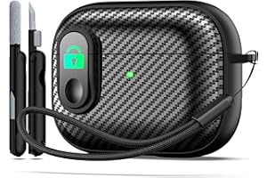 RFUNGUANGO Compatibile con custodia Airpod Pro 2 (2023/2022/2019) con serratura, fibra di carbonio custodia per Cover Airpods pro 2 (cavo USB-C/Lightning),Nero