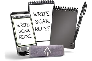 ‎ROCKETBOOK Rocketbook Reusable Digital Notebook Smart Notepad A6 Grey Wirebound Note Book To Do List Pad Dotted Paper with Frixion Erasable Pen and Wipe Office Gadget App Reduce Paper Waste
