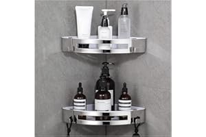 DUFU Duschregal Eckregal Ohne Bohren für Bad Selbstklebende Wandmontage SUS304 Edelstahl und ABS Duschablage Ecke Duschkorb Duschablagen mit 2 Haken für Badezimmer Organizer Eckablage 2 Stück Silber