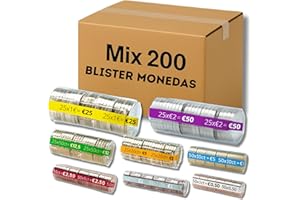 ALEJANDRO FUENTES AF® - 200 Blister Monedas | Mix 25 blister monedas de 1,2 y 5 centimos + 25 Blister Monedas 2 Euros + 25 Blister Monedas 1 Euro, 50cent, 20cent, 10cent para Guardar Monedas (25 por Moneda)