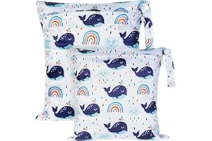 Vicloon Wetbag Borsa per Pannolini Lavabili, 2 pezzi Borsa per Pannolini Impermeabile Riutilizzabile, Wet Bag Borsa Wetbag Pannolini con Doppia Cerniera, Bambino Bag per Viaggi Spiaggia Piscina Gym