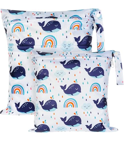 Treer 3 pezzi Borsa per Pannolini Bambino Impermeabile Lavabili Riutilizzabile Neonato Sacchetto del Pannolino Stampa del Fumetto Organizzatori per Viaggi Spiaggia Piscina Gym (Corallo Rosso