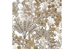 Fiula Papel pintado autoadhesivo de hojas marrón claro y dorado, 41 x 300 cm, diseño vintage, papel pintado adhesivo para muebles, vinilo para pared, papel pintado floral, salón, dormitorio, muebles,