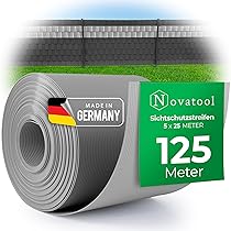 Novatool Premium PP 125m rollen zichtwerende stroken voor dubbelstaafmat-hekwerk grijs voor 50 rijen staafmat-hekwerk zichtbeschermingstroken duurzaam & weerbestendig hekelementen zichtbescherming