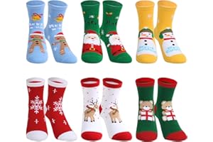 BOOMTOP 6 Paia Calzini Natalizi per Bambini Ragazzi Calze Natalizie Babbo Natale Pupazzo Renna Calzini Natalizi per Inverno Festa Natale