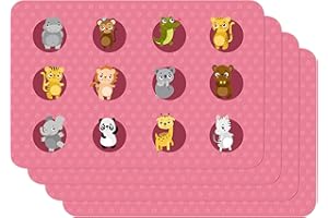 Venilia Tischset Kids Tiere pink, Malunterlage, Zeichenunterlage, Platzset für Esszimmer, lebensmittelecht, 45 x 30 cm, 4 Stück, 59111