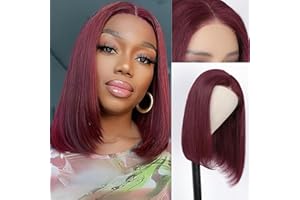 EINBEAUTY Wear and Go Glueless pelucas mujer pelo natural Pre Cut Lace Human Hair Wig Pre Plucked Hairline Glueless 99J BOB Straight Wig Upgraded for Black Women 4×4HD Lace Beginner Friendly 180%Density 14inch