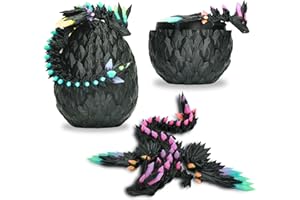 KOALA STUDIO Drago Articolato Alato e il Suo Uovo Stampato in 3D – Decorazione Universo Fantastico Fidget Toy Idea Regalo Unica Decorazione per la Casa Camera Salotto Bambini (Nero Rainbow Glow In The Dark)