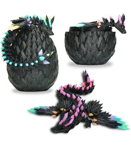 Dragón Articulado Dentro De Huevo - Figura Impresa En 3D, Decoración Fantástica Y Juguete Fidget, Ideal Para Regalo (rojo Y Negro)