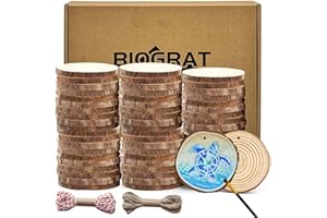 BIOGRAT Dischi di Legno con foro Dischetti Legno 6-7 cm 60 pz da Decorare, con 2 corde da 10 m