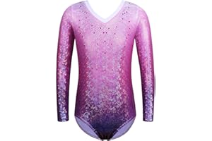 ZNYUNE Girls One Piece Blue Gradient Color Sparkle Leotard Dancing Ballet Gymnastics Athletic Leotards for Little Girl