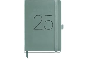 Miquelrius - Agenda 2025, Agenda anual 155x213 mm, Agenda día página, Cubierta flexible símil piel cosida, Cierre goma, Bolsillo interior, Papel 80 g/m², Español, Inglés y Portugués, Verde