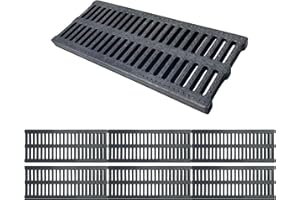 NATOTELA 6 Pack Polymer Plastic Storm Drain Grate-500x200x25mm Rectangular Channel Grate Garden Drainage Grates Outdoor Trench Cover Total Length 3m for Houseside pavement Yard Patio commercial