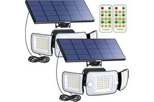 intelamp Solar Security Lights Outdoor Motion Sensor, 3-Head Adjustable 270°Wide Angel Solar Powered Flood Light, 6000mAh Battery 4W Solar Panel High-Efficiency Solar Lights for Outside Garden