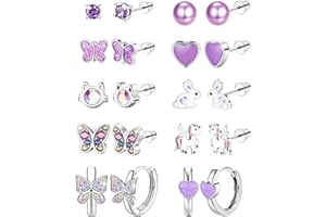 CASSIECA 10 Pares Pendientes Niñas Bebe Acero Inoxidable Pendientes Hipoalergenicos Mujer Multicolor Corazón Flor CZ Pendientes Joyería Regalos para Niña Mujeres