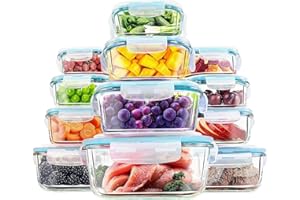 KICHLY Szklane słoiki do przechowywania żywności - przezroczyste szklane pojemniki z pokrywkami - hermetyczne, szczelne, wolne od BPA - 24sztuki (12 pojemników i 12 pokrywek)