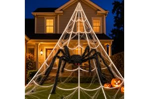 APKOL Halloween dekoration utomhus spindelnät (5 m), 125 cm jättespindel halloween