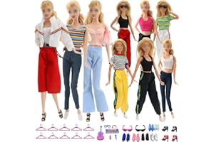 YITULOU Abbigliamento Compatibile con Barbie Abbigliamento, tra cui moda 6 top 6 pantaloni 10 grucce per abiti 6 paia di scarpe casual 6 accessori musicali 1 bicchiere freddo per bambole da 30 cm