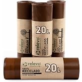 Relevo Brown Self-Seal Trash Bags - 20L (W45cm x H46cm), 60 Bags (4 Rolls &times; 15 Bags) | Extra Strong Trash Bags | 100% Recycle