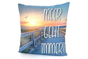 ‎HEIMTEXLAND heimtexland ® Outdoorkissen mit Füllung Garten Dekokissen 45x45 schmutz- und wasserabweisend Deko Kissen Outdoor Typ688 Meer geht Immer