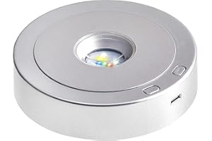 EUSTUMA Base espositiva rotante a LED, base espositiva in cristallo luminoso colorato, adatta per opere d'arte sferiche in cristallo di vetro, decorazioni per feste. (argento)