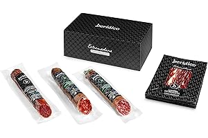 BERIDICO Jamón de Bellota 100% Ibérico 5 sobres de 100 g cortado a mano + Lomo de Bellota 100% Ibérico + Chorizo Ibérico + Salchichón Ibérico (piezas de 500 g aprox). Productos Ibéricos Extremadura. BERÍDICO