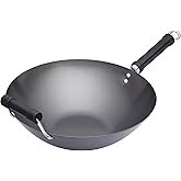 KitchenCraft World of Flavours Wok Carbon Non Stick, Carbon Steel Wok, Extra Large Pan, 36cm (14''), Black
