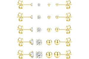Dochais 10 Paar Ohrstecker Edelstahl Damen, 316L Chirurgenstahl Ohrringe Set Cubic Zirkonia Damen Klein Ohrstecker Gold/Silber, Hypoallergen Medizinische Ohrringe Herren 2/3/4/5/6 mm
