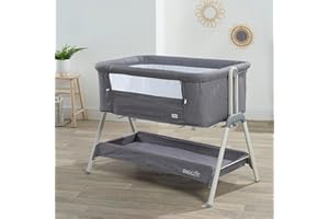 Kinder Valley Snoozie Bedside Crib Storm Grey | Co Sleeper Baby Bedside bassinet, with Breathable Mesh Panel and Travel Bag