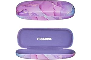 molshine Hard Shell PU Leather Glasses Case, Travel Portable Eyeglass Case for Men Women Girl Travel Study Work