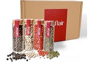 Silkflair – Set 4 Pepi Gourmet in Grani | Pepe Nero e Bianco di Ceylon, Pepe Rosa, Pepe Verde | Box Spezie da Cucina | Idea Regalo Cucina | Mix di Pepi Naturali