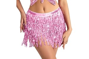 Baisdan Gonna con Paillettes Nappe, Gonna Danza del Ventre per Festival Club Rstate Spiaggia Mini Gonne