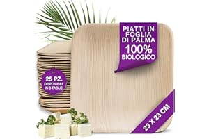 Waipur Piatti in Foglia di Palma Ecologici - 25 Pz Quadrati 23x23 cm - Stoviglie Monouso Compostabili di Alta Qualità - Eleganti e Resistenti - Simile al Bambu - Ideale per Feste