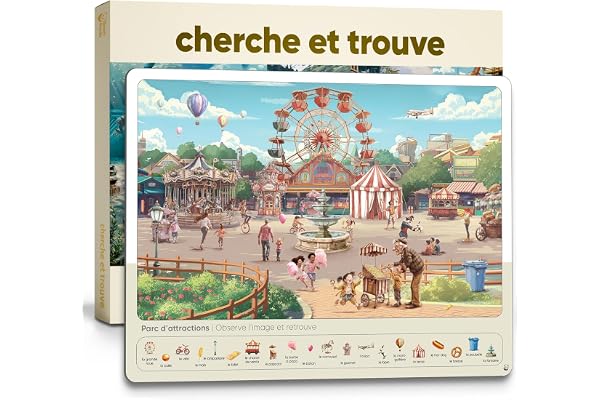 Cherche et Trouve pour enfants 3 à 6 Ans – Jeu d’observation réutilisable – Cahier d'activité, 10 Grandes scènes effaçables, A-Z alphabet et Écriture – Livre avec feutres et effaceur - 30x40cm