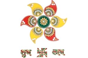 SWACRAFT Multicolor Acrylic Rangoli Set with Shubh Labh Decorative Traditional Handmade Rangoli Sticker Indian Pooja Decor for Home Diwali Gift Wedding Decor Housewarming Gift - - STB03