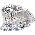 kimreaber Bride Captain Hat Nicky Bigs Iridescent Bridesmaids Military Sequins Studs Steampunk Festival For Hen Party Festival, Bachelorette Bridal Shower Gift, White, 7 1/8