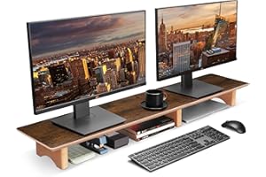 Aothia Grand support pour moniteur en bois pour écrans d'ordinateur,colonne montante en bois avec pieds en liège durables pour ordinateurs portables lourds,ordinateurs/télévision/PC(Vintage)