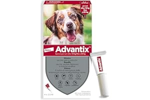 Advantix Spot-on Pesticide for Dogs 10 kg to 25 kg, Eliminates Ticks, Fleas, Lice and Flea Larvae, Protects from Mosquitoes, Digging and Leishmaniasis Risk 4 Pipettes