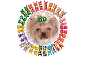 HOLLIHI Lot de 32 Nœuds de Ruban Gros Grain avec Élastiques en Caoutchouc Accessoires de Toilettage pour Chiens Chats à Poils Longs