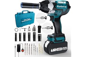 Gziztx Akku Schlagschrauber 700 Nm 3 in 1,4,0 A/h Akku, 2500 U/min bürstenloser Motor Schlagschrauber, einstellbares Drehmoment und Geschwindigkeit, Schnellladegerät, Nachtarbeits-LED-Licht, 6 Schlag