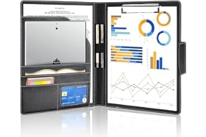 NOTEZMATE Clipboard Folder DIN A4 with 2 Pen,Faux Leather Clipboard Foldover, Padfolio Folio Refillable Organiser Portfolio Clip Board with Magnetic Closure,A4 Date Paper for Women/Men