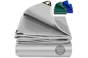 ROTFUCHS Premium Tarpaulin with Eyelets, 500 x 800 cm, Grey, 680 g/m² PVC Ripstop Fabric, Tear-Resistant and Waterproof, Universal for Pool, Truck, Wood Garden Furniture, Cover, Protective Tarpaulin