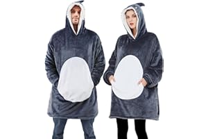 dressfan Grau Hai Tragbare Decke Mikrofaser & Sherpa Deckenpullover,Halloween Karneval Hai Kostüm Hoodie,Warme Weich Decke mit Ärmeln und Kapuze für Damen Herren