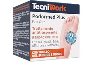 TECNIWORK Podormed Plus Crema Antitraspirante Piedi 75 ml – Stop Iperidrosi & Odori – Tripla Azione Barriera + Assorbente + Igienizzante con Tea Tree, Salvia, Rosmarino – Dermatologicamente Testata