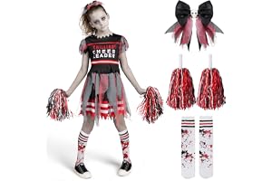 Spooktacular Creations Zombie Cheerleader för barn, Halloween-kostym, död Cheerleader-kostym för flickor, Fearleader outfit för halloween, skrämmande utklädning, rollspel och fester