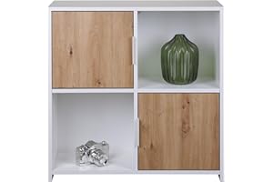 Inter Link - Commode 2 Portes - Buffet - Étagère sur Pied - pour Chambre, Salon, Salle de Bain - Chêne Artisan - Blanc - Bois Composite - Robuste - Facile d'entretien - Pepeto 2TW