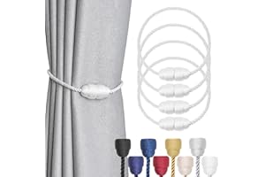 Pretty Jolly 4 Pack Strong Magnetic Curtain Tiebacks - Handmade Weave Side Rope Curtain Holdbacks - Unique & Elegant Decorative Tie Backs for Home & Office Windows (White)
