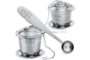 APACE LIVING Infusore per il Tè Apace (set da 2) con Cucchiaino da Tè e Piattino Anti-goccia – Filtro & Colino in Acciaio Inossidabile Ultra-Elegante per Un’Esperienza di Infusione Superiore (Argento, Medio)