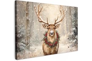 MuchoWow© Weihnachtsdeko Leinwandbild Groß 120x80 cm XXL Dekoration Wohnzimmer Bilder Pictures Weihnachtsgeschenke Decoration Living Room Deko Moderne Bild Geschenke Weihnachten - Rentier - Winter - B